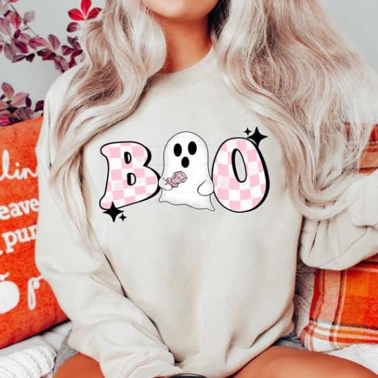 Boo Ghost Checkered DTF Transfer