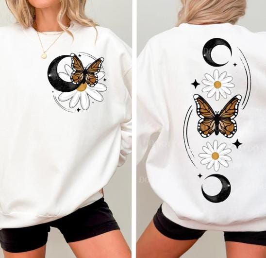 Boho Daisy and Butterfly Spine DTF Transfer
