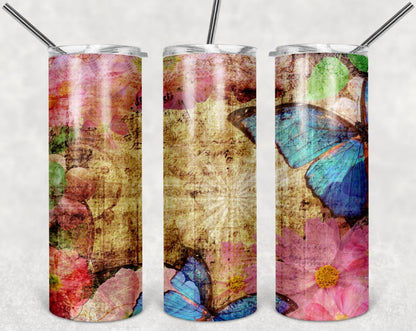Vintage, Book, Floral, Butterfly, Stainless Steel, Tumbler, Drinkware