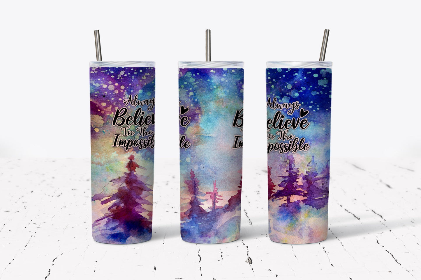 Believe, impossible, Christmas, Winter, Stainless Steel, Tumbler, Drinkware