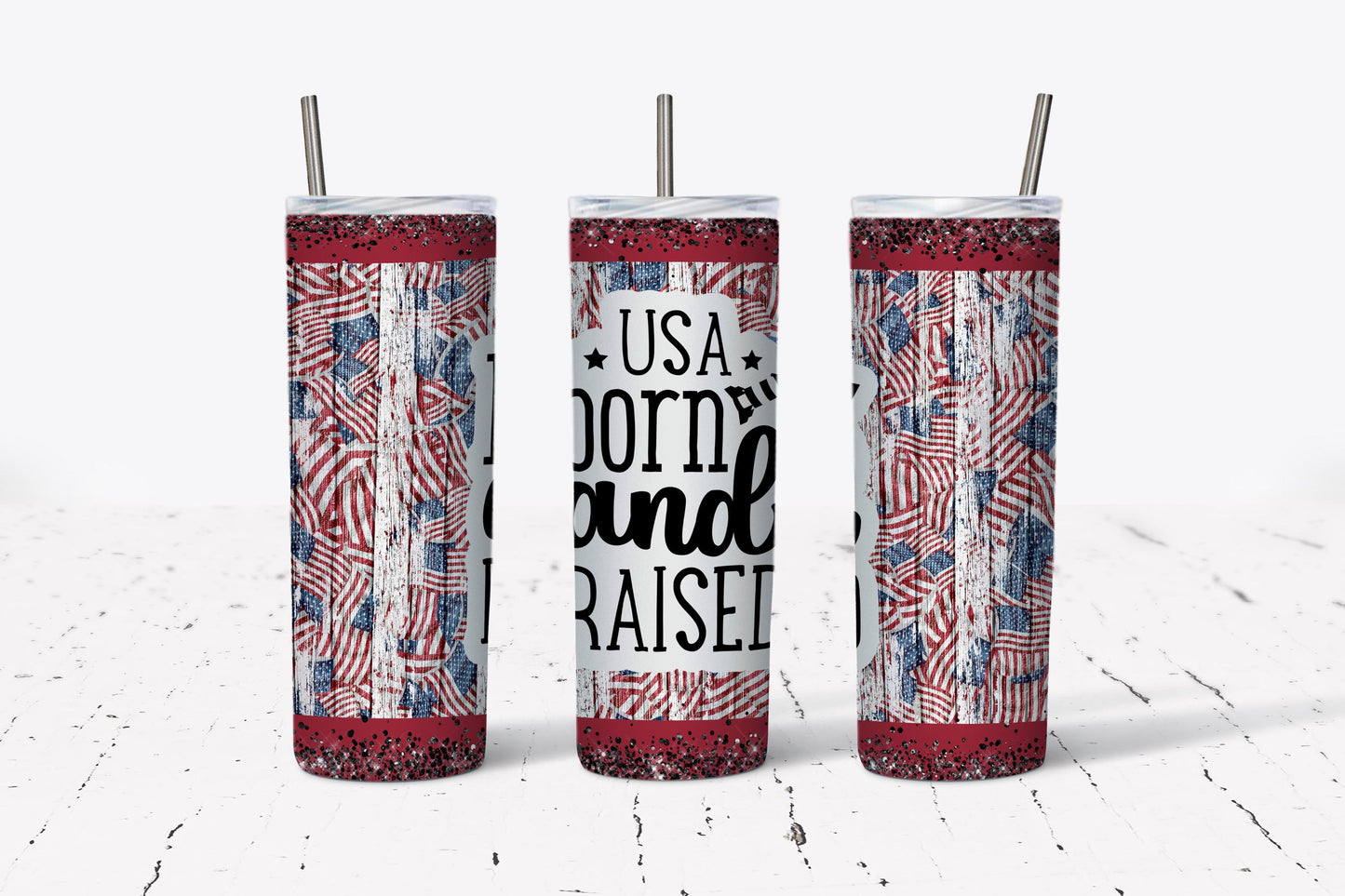 USA, Born & Raised, Flag, America, Stainless Steel, Tumbler, Drinkware