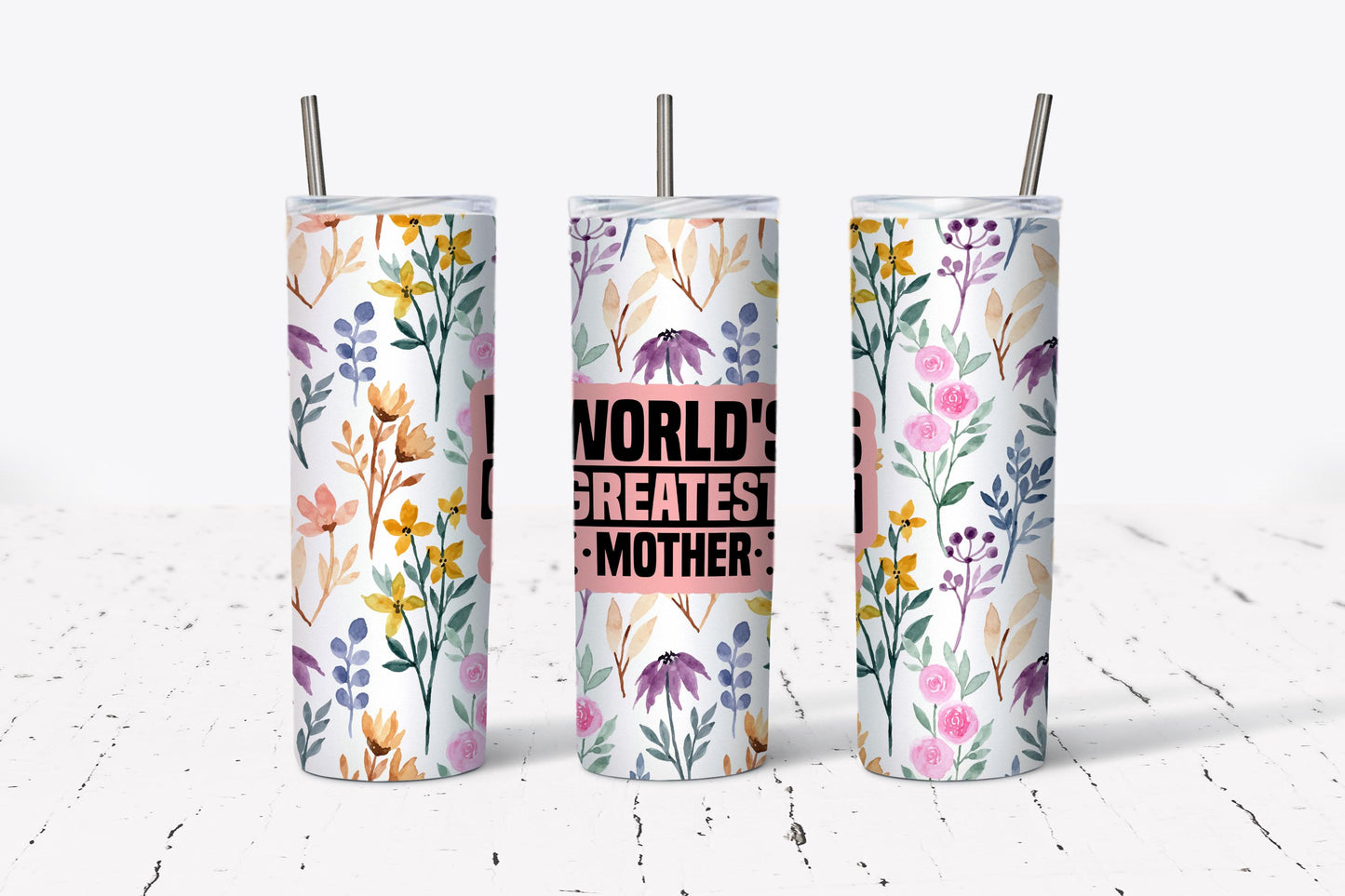 World's Greatest Mother, Floral, Stainless Steel, Tumbler, Drinkware