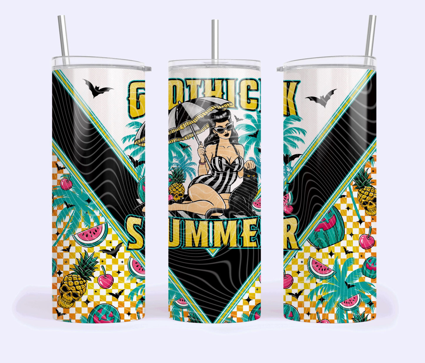 Gothick, Summer, Skull, Stainless Steel, Tumbler, Drinkware