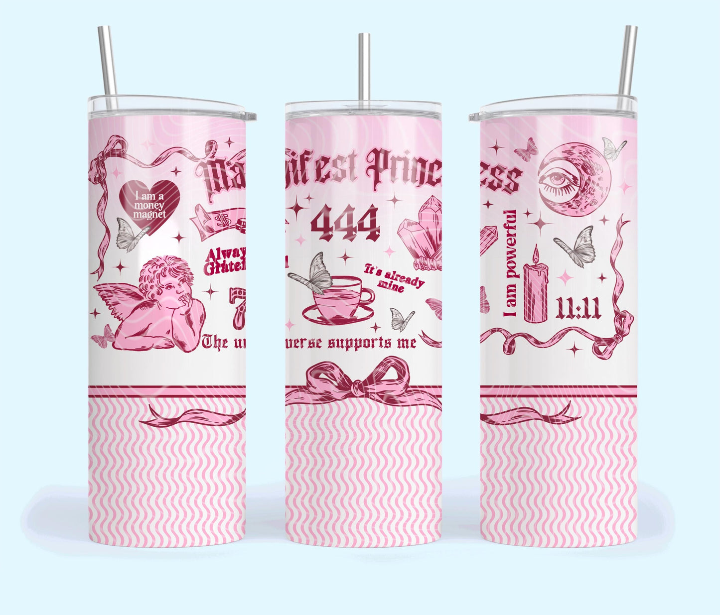 Manifest, Princess, Vibes, 444, Stainless Steel, Tumbler, Drinkware