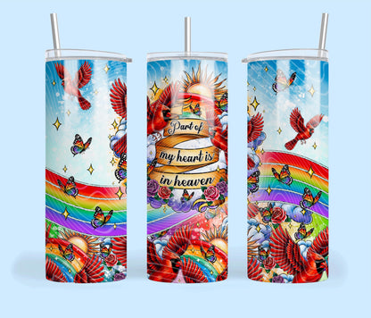 Part Of My Heart, Heaven, Cardinal, Rainbow, Halloween, Stainless Steel, Tumbler, Drinkware