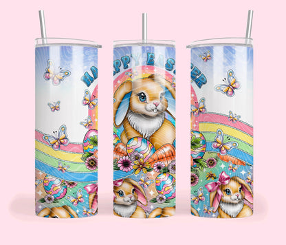 Happy Easter, Bunny, Blue, Spring, Stainless Steel, Tumbler, Drinkware