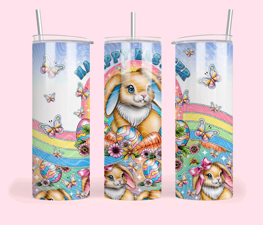 Happy Easter, Bunny, Blue, Spring, Stainless Steel, Tumbler, Drinkware