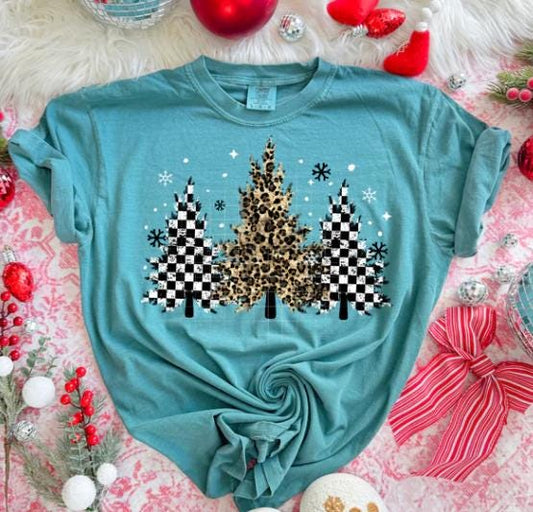 Checkered, Christmas Trees, DTF Transfer