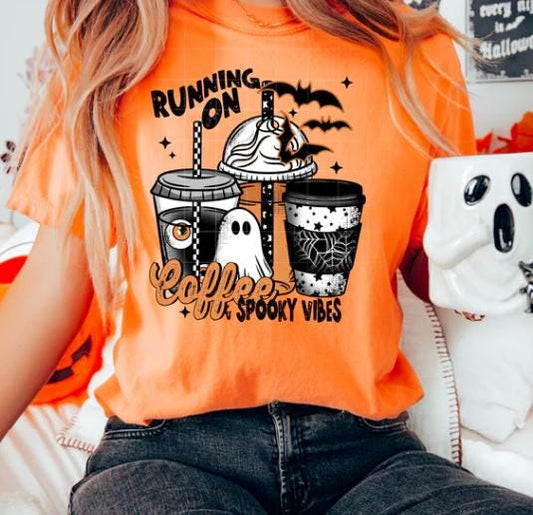 Running On Coffee, Spooky, Vibes, DTF Transfer
