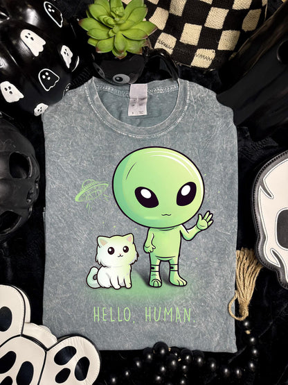 Alien, Hello Human, Cat, DTF Transfer