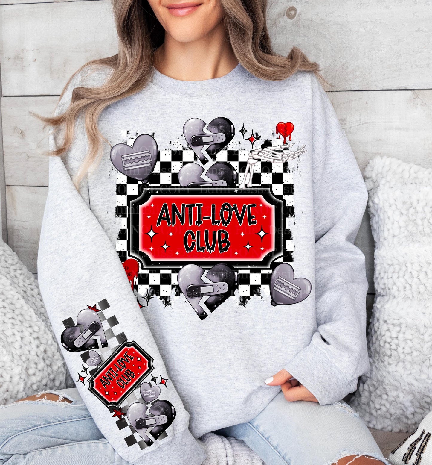 Anti-Love, Club, Valentines, Checkered,  DTF Transfer