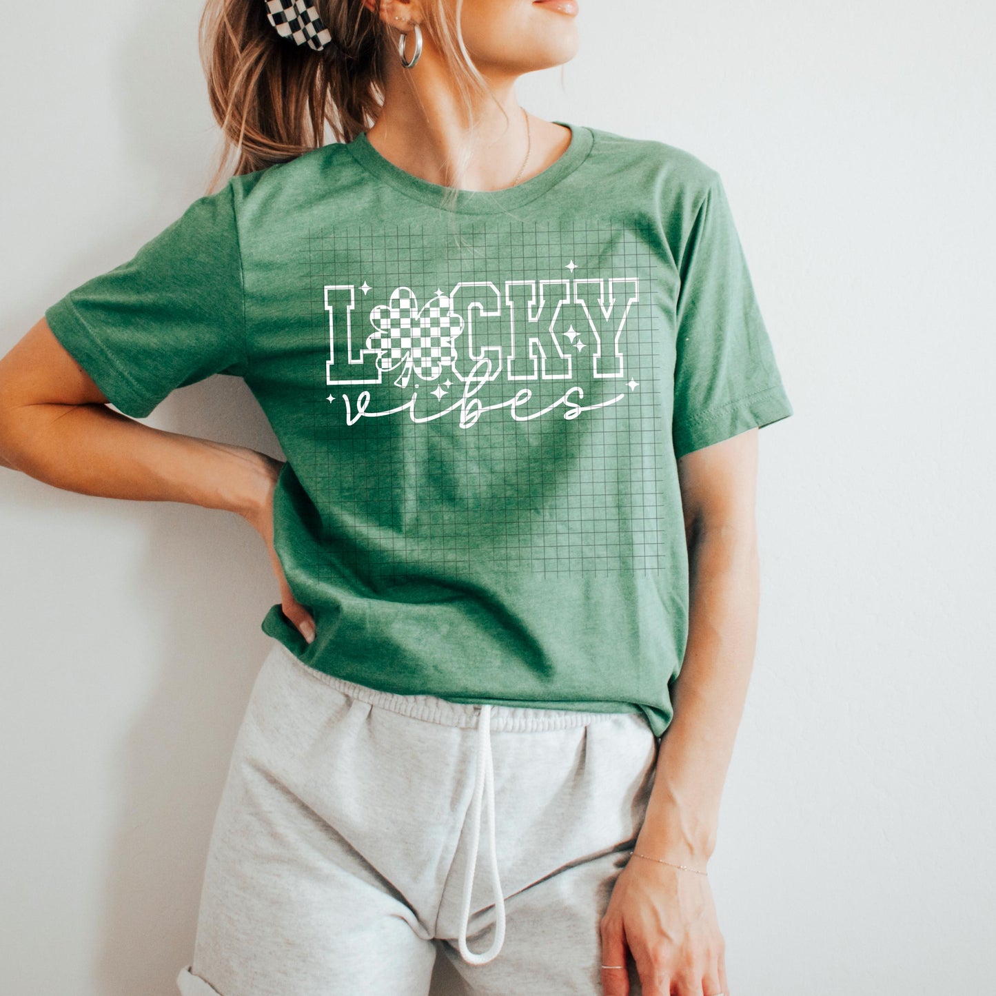 Lucky Vibes, Shamrock, Checkered, DTF Transfer