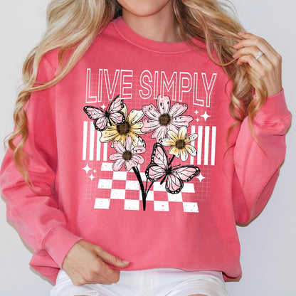 Live Simply, Floral, Butterfly, Inspirational, DTF Transfer