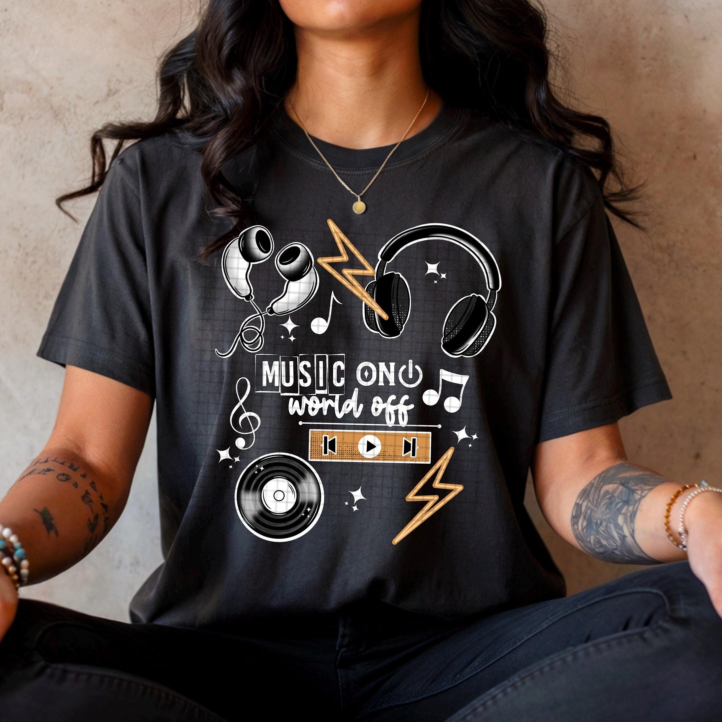 Music On, World Off, Record, Music, DTF Transfer