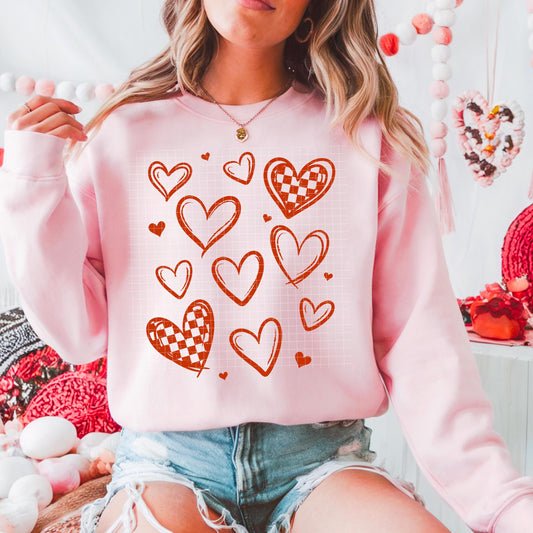 Red, Heart, Doodles, Valentines,  DTF Transfer
