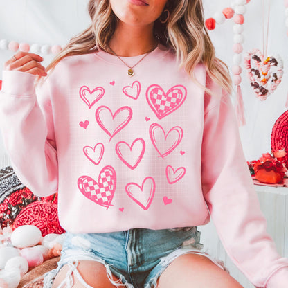 Pink, Heart, Doodles, Valentines,  DTF Transfer