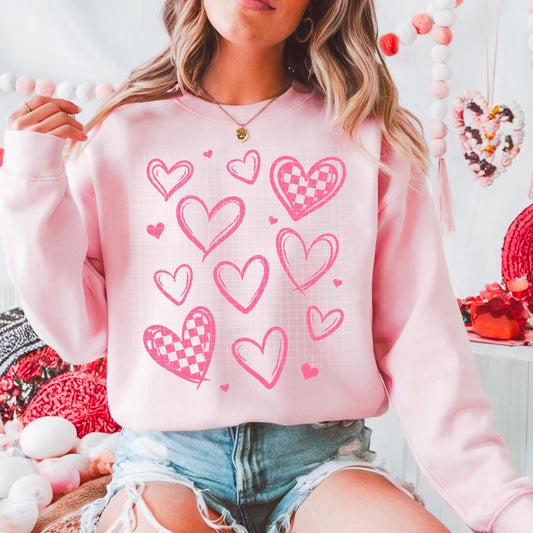 Pink, Heart, Doodles, Valentines,  DTF Transfer
