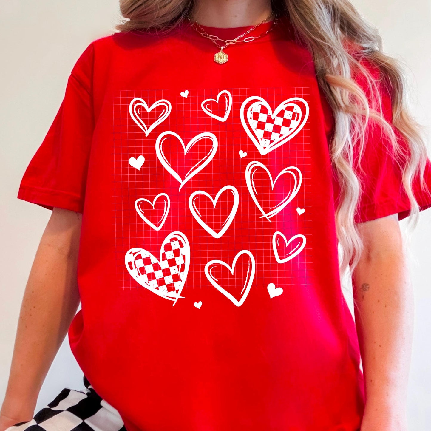 White, Heart, Doodles, Valentines,  DTF Transfer