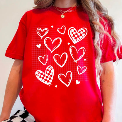 White, Heart, Doodles, Valentines,  DTF Transfer
