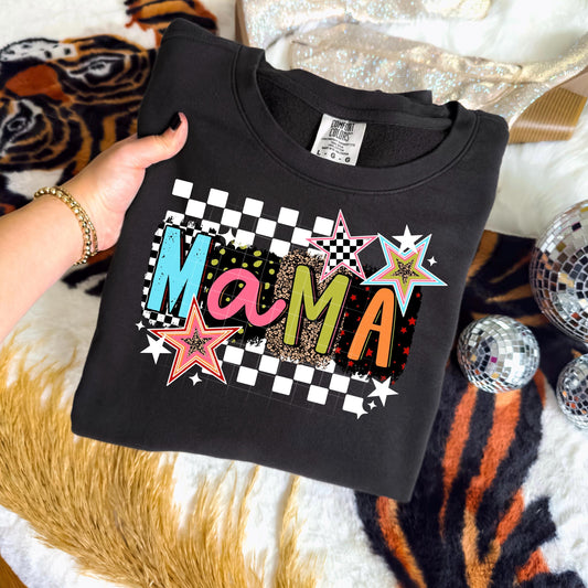 Checkered, Neon, Mama, DTF Transfer