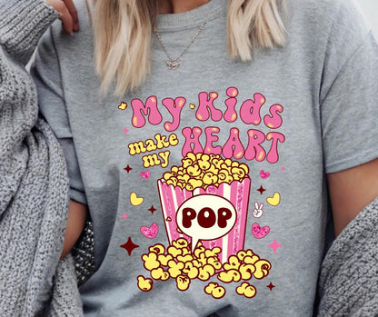 My Kids Make My Heart, Pop, Popcorn, DTF Transfer