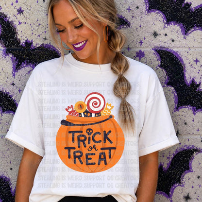 Trick or Treat, Halloween, Bucket, DTF Transfer