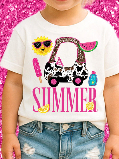 Kid Summer Cow Car DTF Transfer