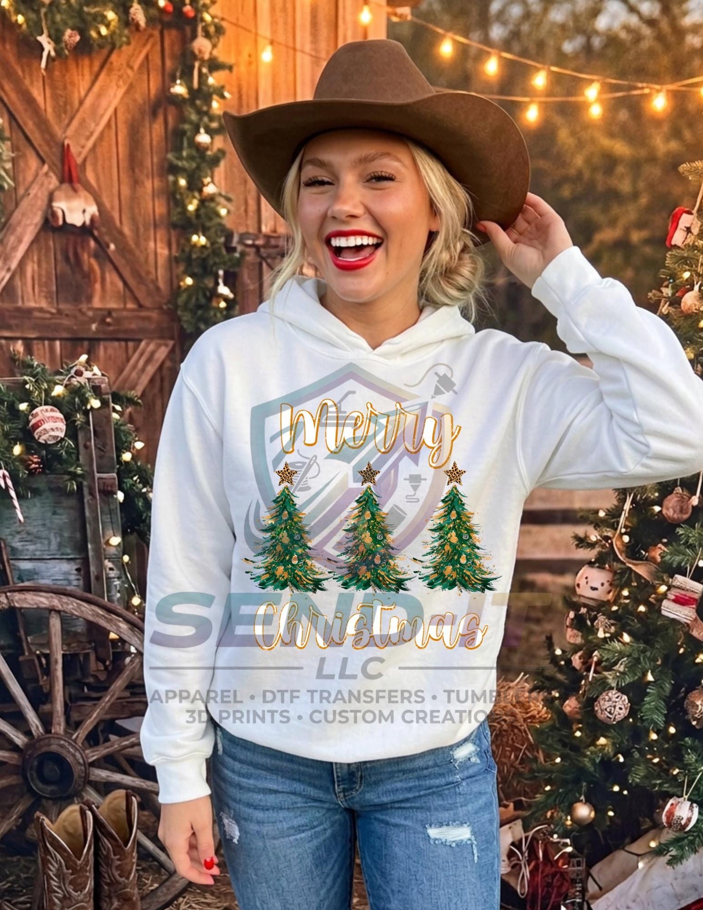 Merry Christmas, Tree, Retro, DTF Transfer