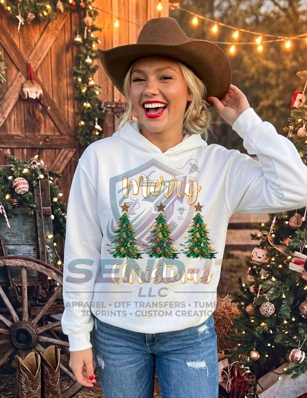 Merry Christmas, Tree, Retro, DTF Transfer