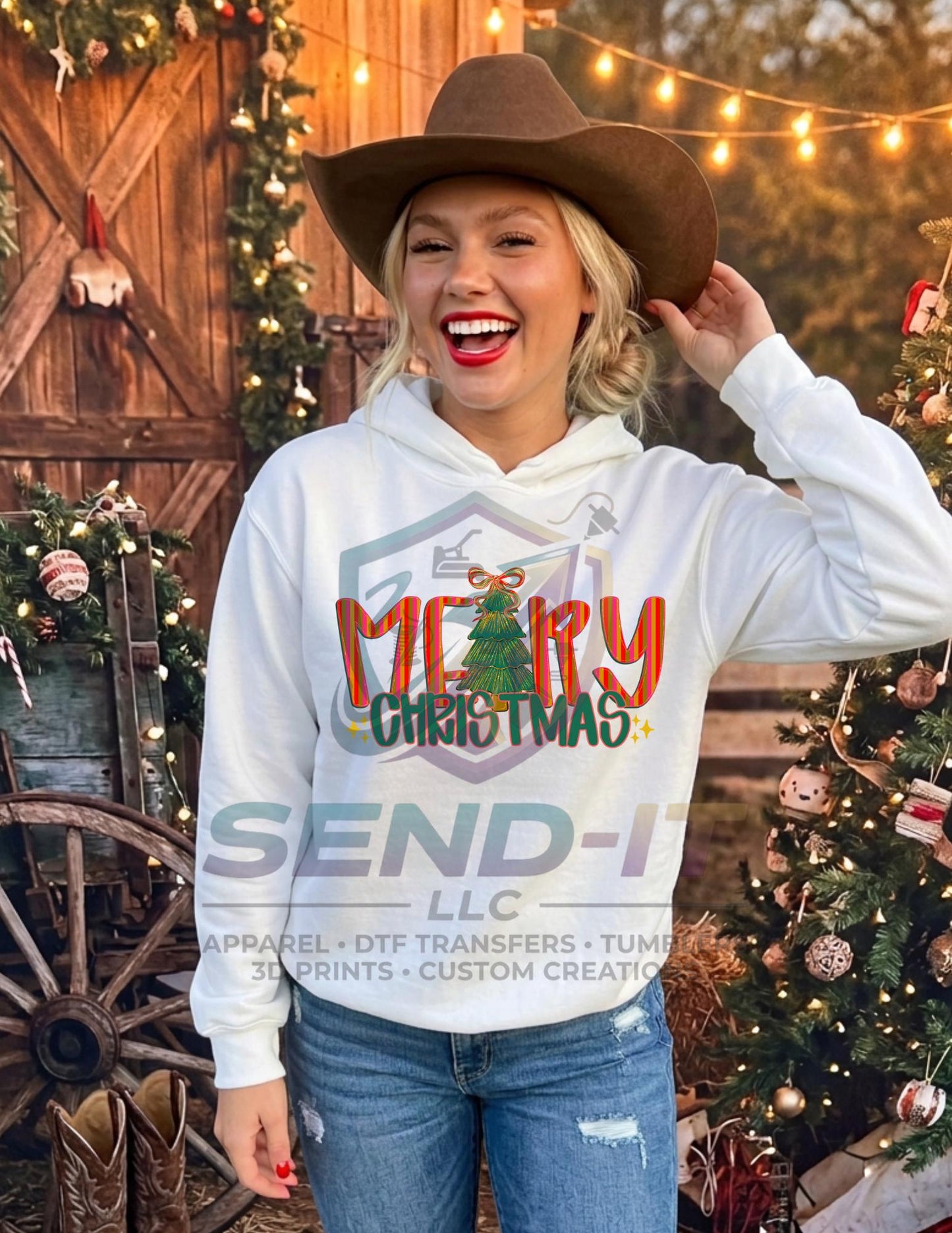 Merry Christmas, Tree, Retro, DTF Transfer