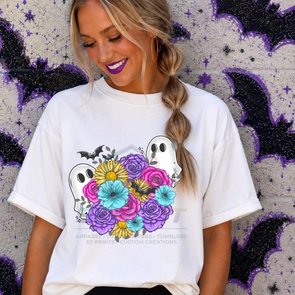 Neon, Floral, Ghost, DTF Transfer