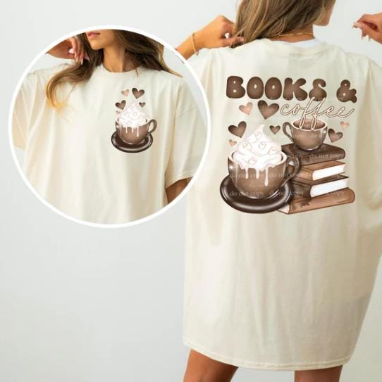 Books & Coffee DTF Transfer