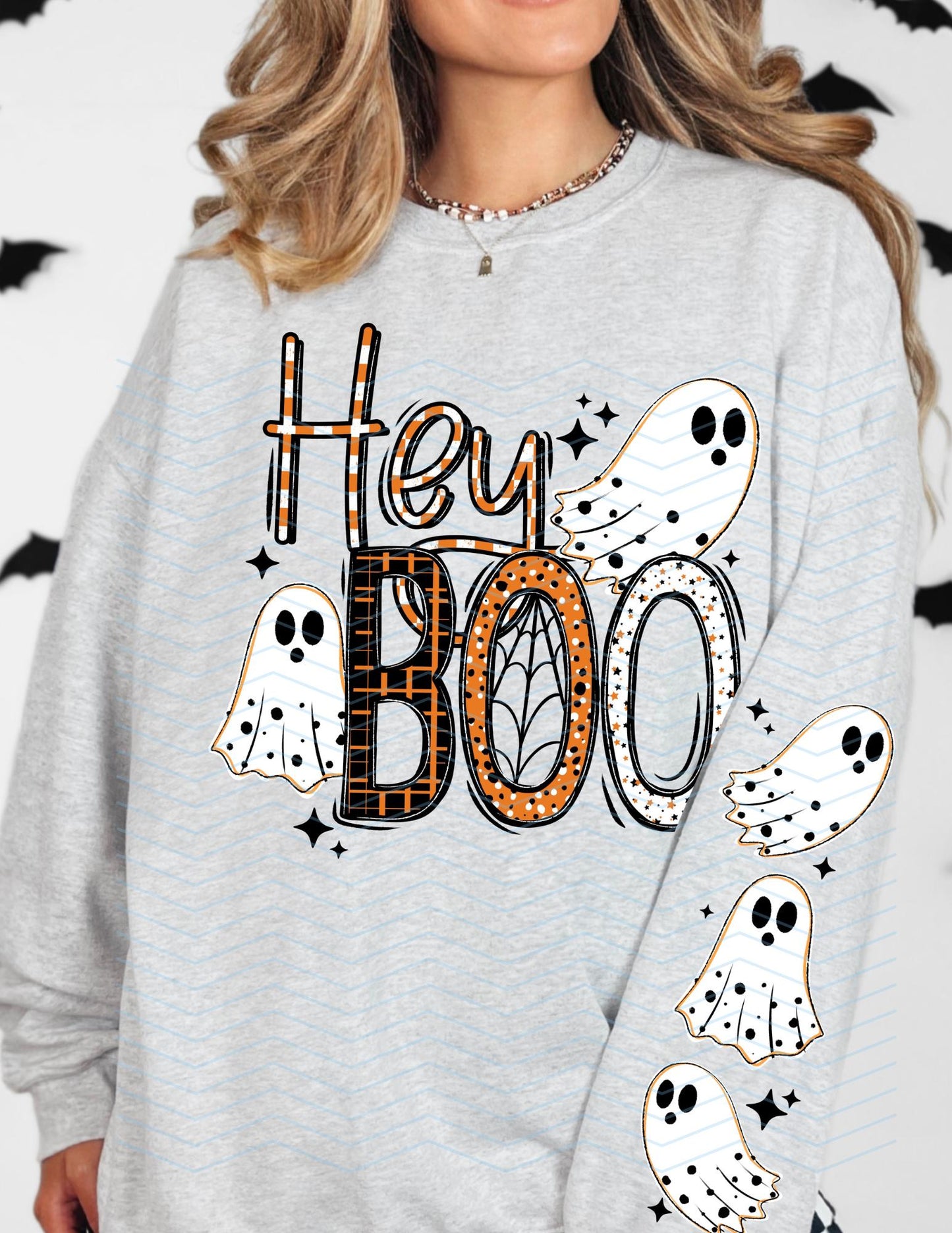 Hey Boo, Ghost, Halloween, Sleeves, DTF Transfer