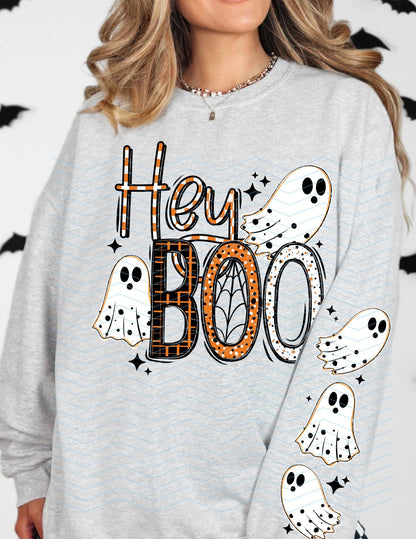 Hey Boo, Ghost, Halloween, Sleeves, DTF Transfer