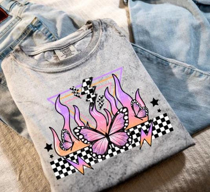 Checkered Flaming Butterflies DTF Transfer