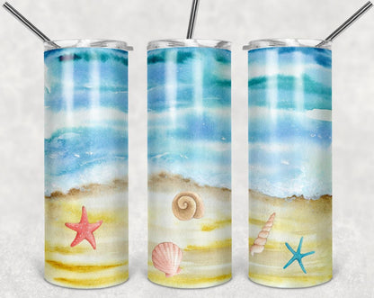 Beach, Sand, Shells, Stainless Steel, Tumbler, Drinkware