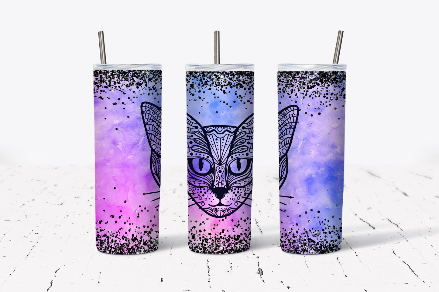 Cat, Mandala, Colorful, Stainless Steel, Tumbler, Drinkware