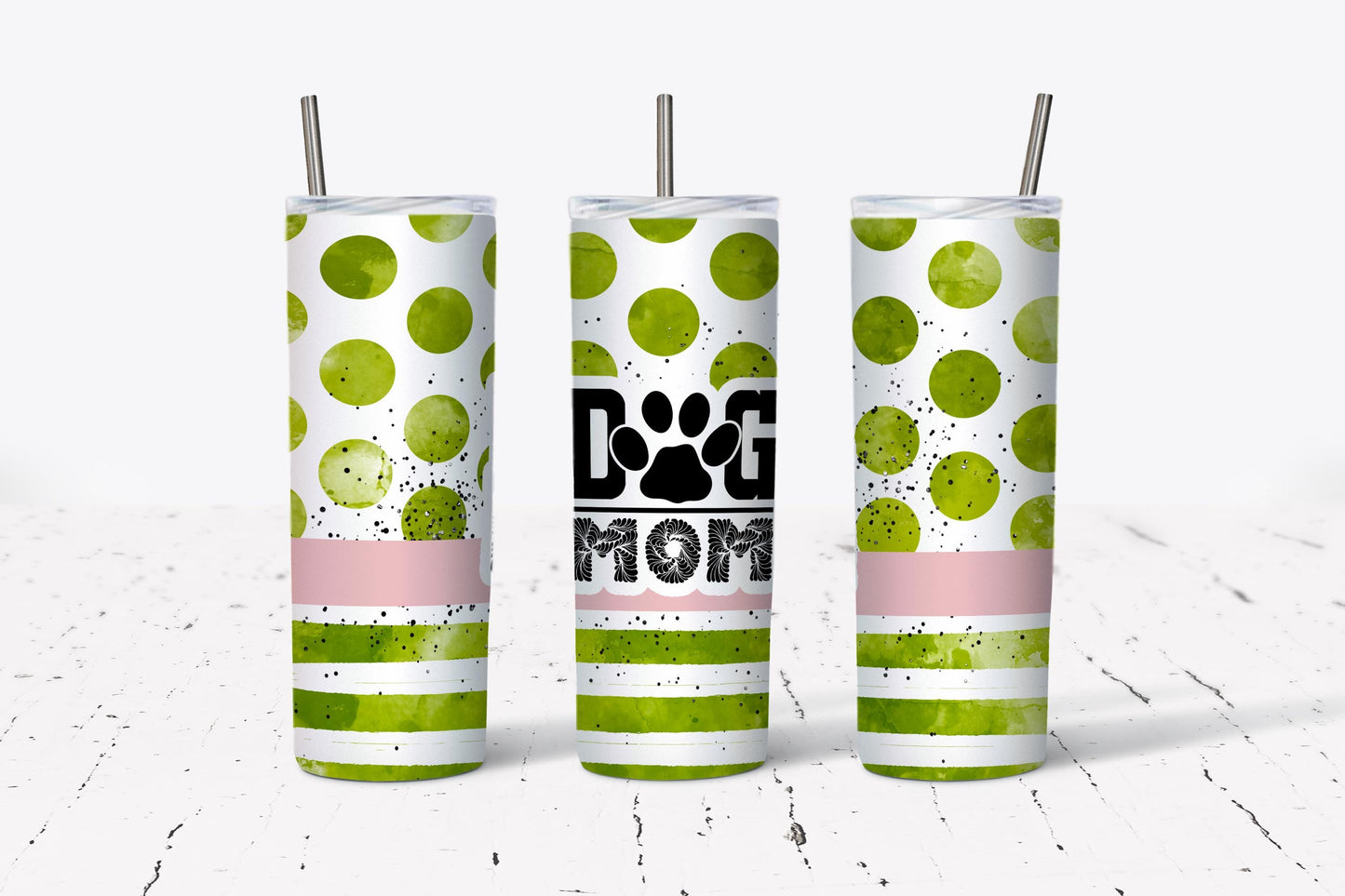 Dog Mom, Polka Dot, Green, Stainless Steel, Tumbler, Drinkware
