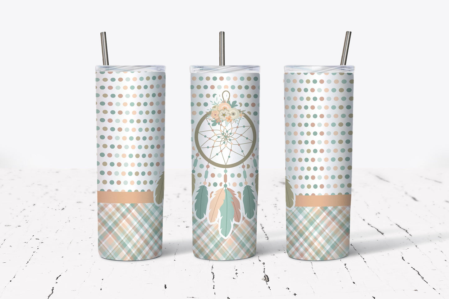 Dreamcatcher, Feather, Boho, Stainless Steel, Tumbler, Drinkware