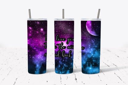 Love You, To The Moon, Galaxy, Stainless Steel, Tumbler, Drinkware