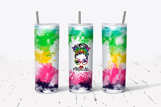 Mom Life, Rainbow, Water Color, Stainless Steel, Tumbler, Drinkware