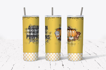 Autumn, Leaves, Pumpkins, Fall,  Stainless Steel, Tumbler, Drinkware