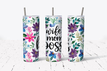 Wife, Mom, Boss, Stainless Steel, Tumbler, Drinkware