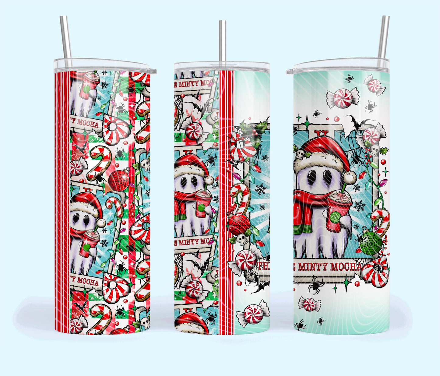 Minty, Mocha, Ghost, Christmas, Stainless Steel, Tumbler, Drinkware