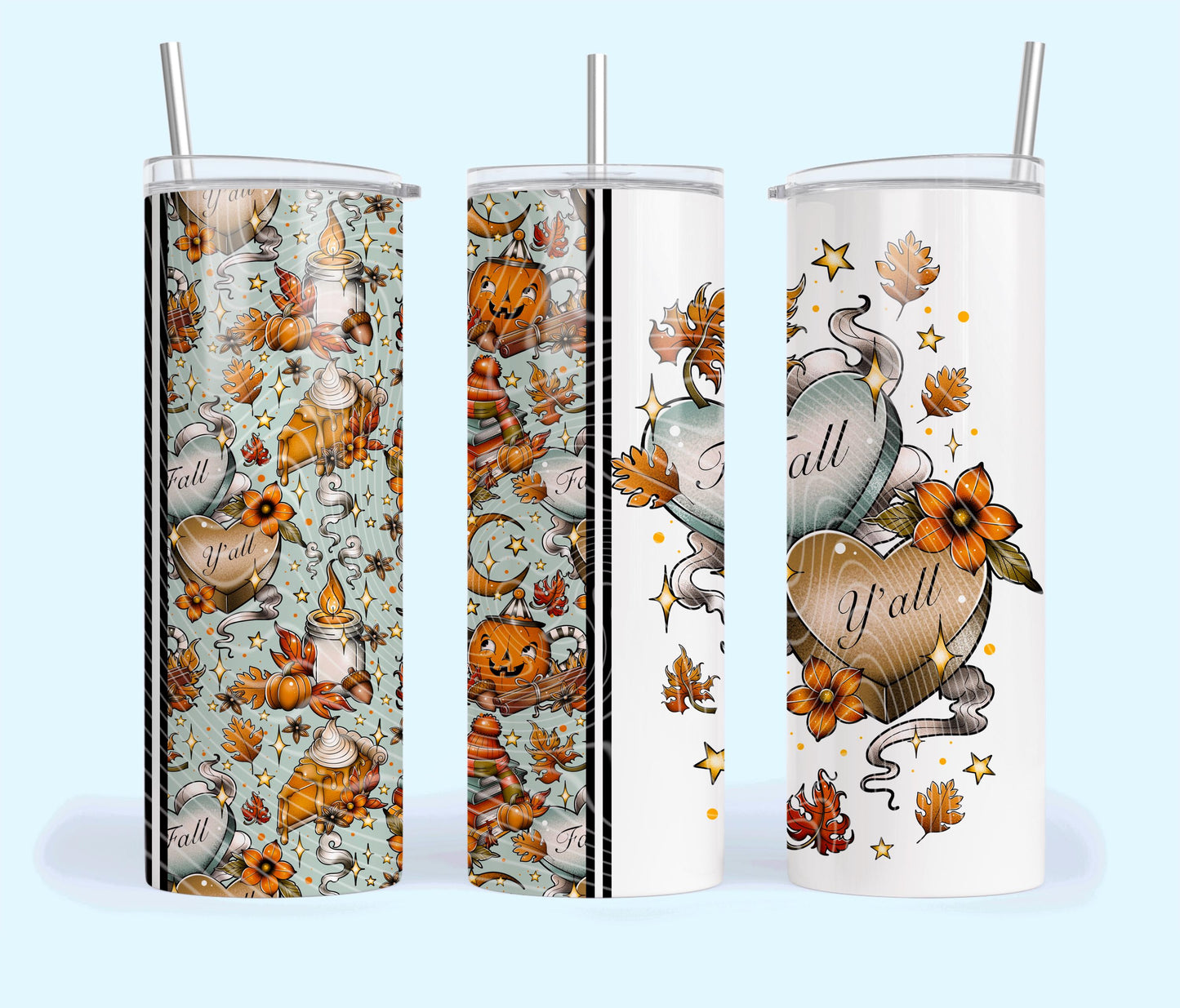 Fall, Ya'll, Heart, Leaves, Halloween, Stainless Steel, Tumbler, Drinkware