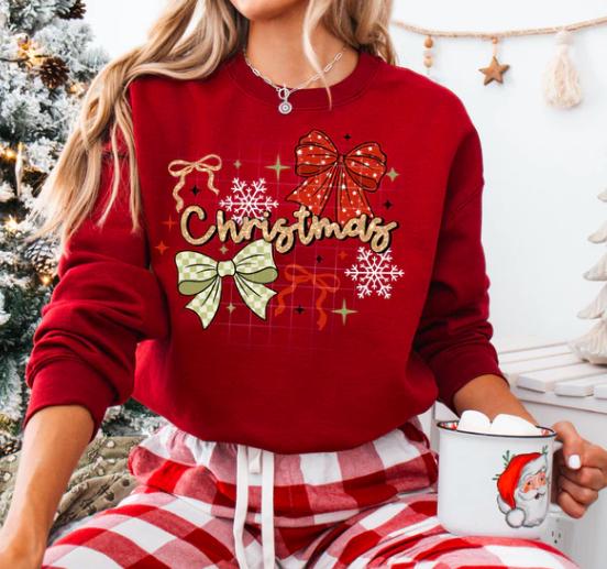 Christmas, Bow, Snowflake, DTF Transfer