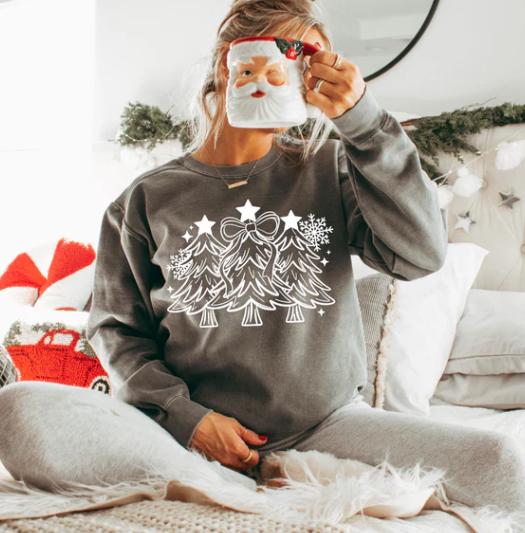 White, Christmas, Trees, DTF Transfer