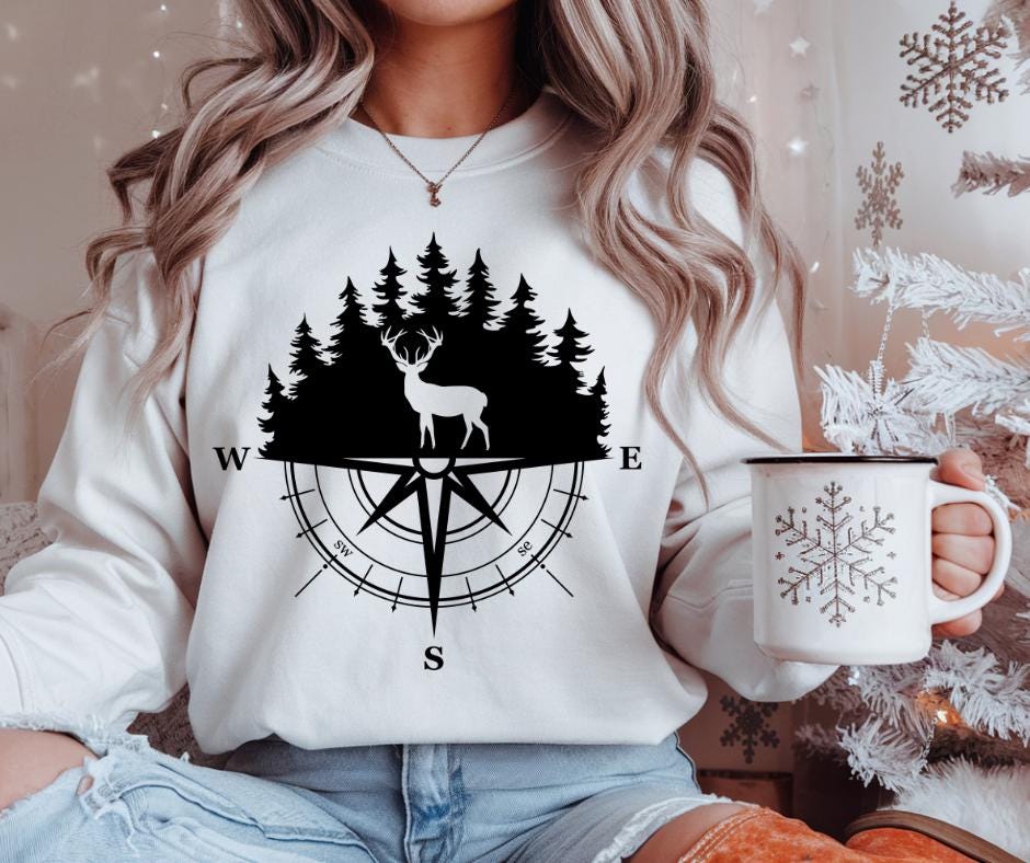 Deer, Compass, Hunting, Northwoods, DTF Transfer