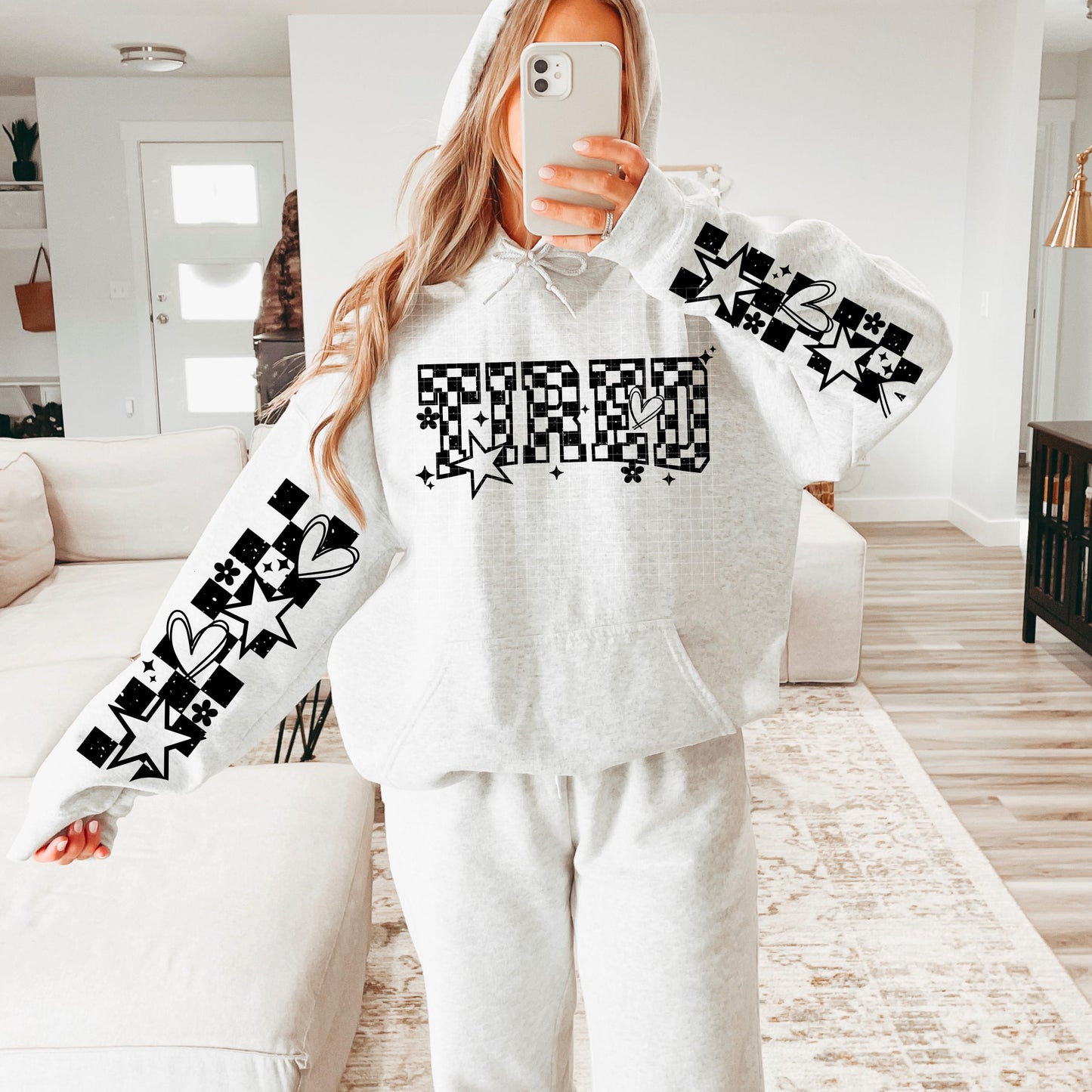 Tired, Checkered,  DTF Transfer