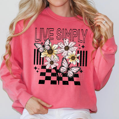 Live Simply, Floral, Butterfly, Inspirational, DTF Transfer